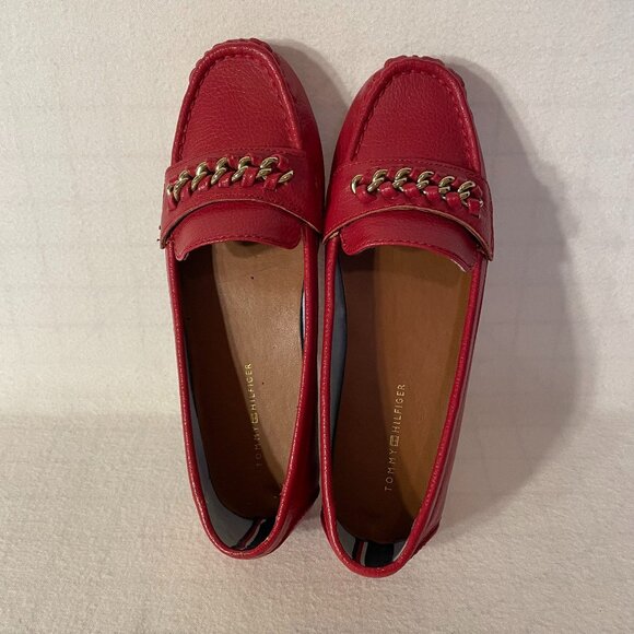 (Fake?)Tommy Hilfiger Red Driving Loafers with Dylan Chain size 6 - Picture 1 of 8